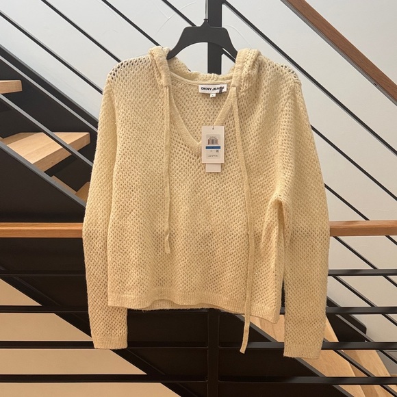 NWT DKNY Jeans Sequin Cream Hoodie - Size XL - Picture 2 of 8